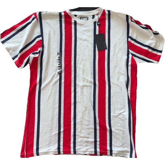 CSG T Shirt Men’s XL Red White And Blue Striped Crewneck Short Sleeve Cotton NWT - Picture 1 of 6